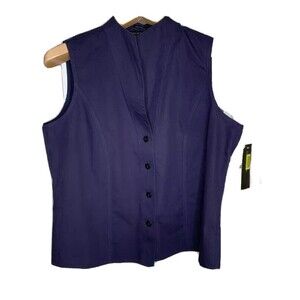 Jones New York Vest Womens 14 Purple Buttons Mock Neck Cotton Collection NEW